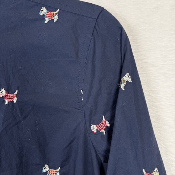 J. Crew Scottie Dogs Embroidered Button Front Shirt Navy Blue Slim Fit Size 8 - Picture 3 of 12